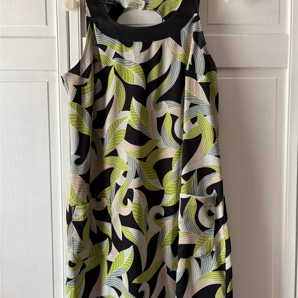 Chic Black Dress with Green Leaf Design